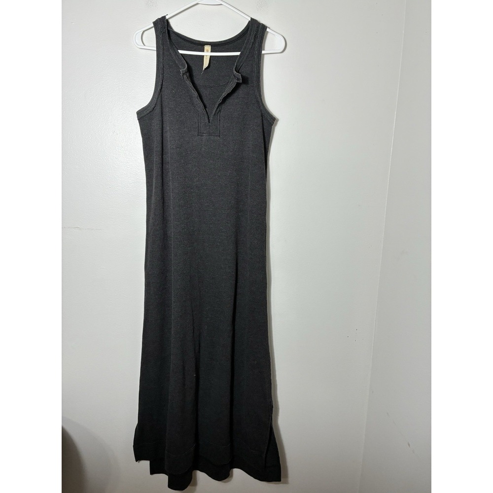 daily practice anthropologie Waffle Knit Split Neck Maxi Dress Sz M Grey Tank